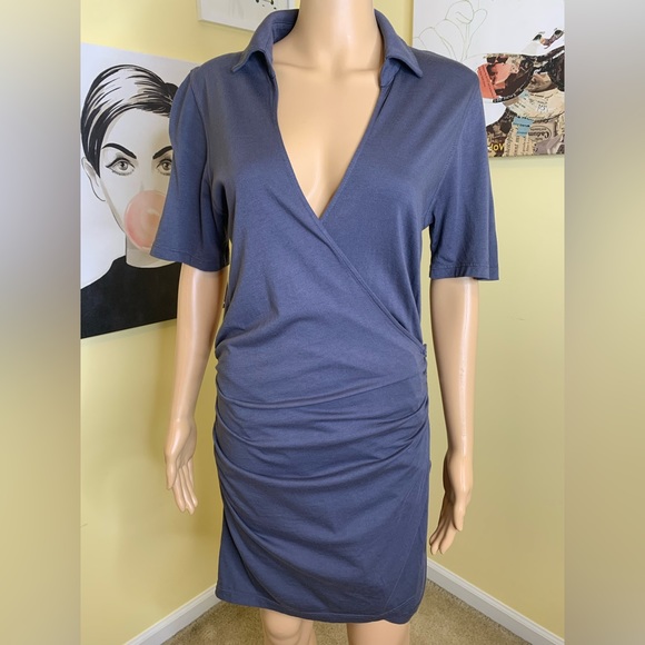 NWT MONROW Shirred Waist Wrap Dress in Gray, Size Medium - Picture 6 of 10